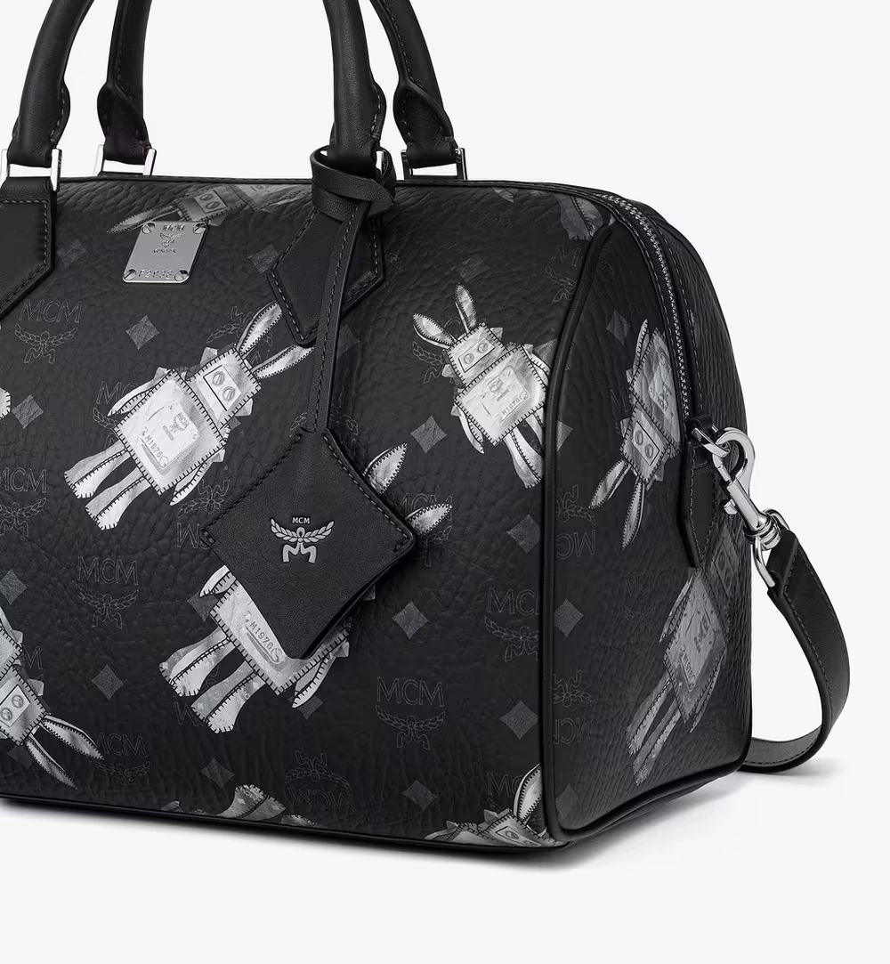 Medium Ella Boston Bag in Rabot Visetos Black