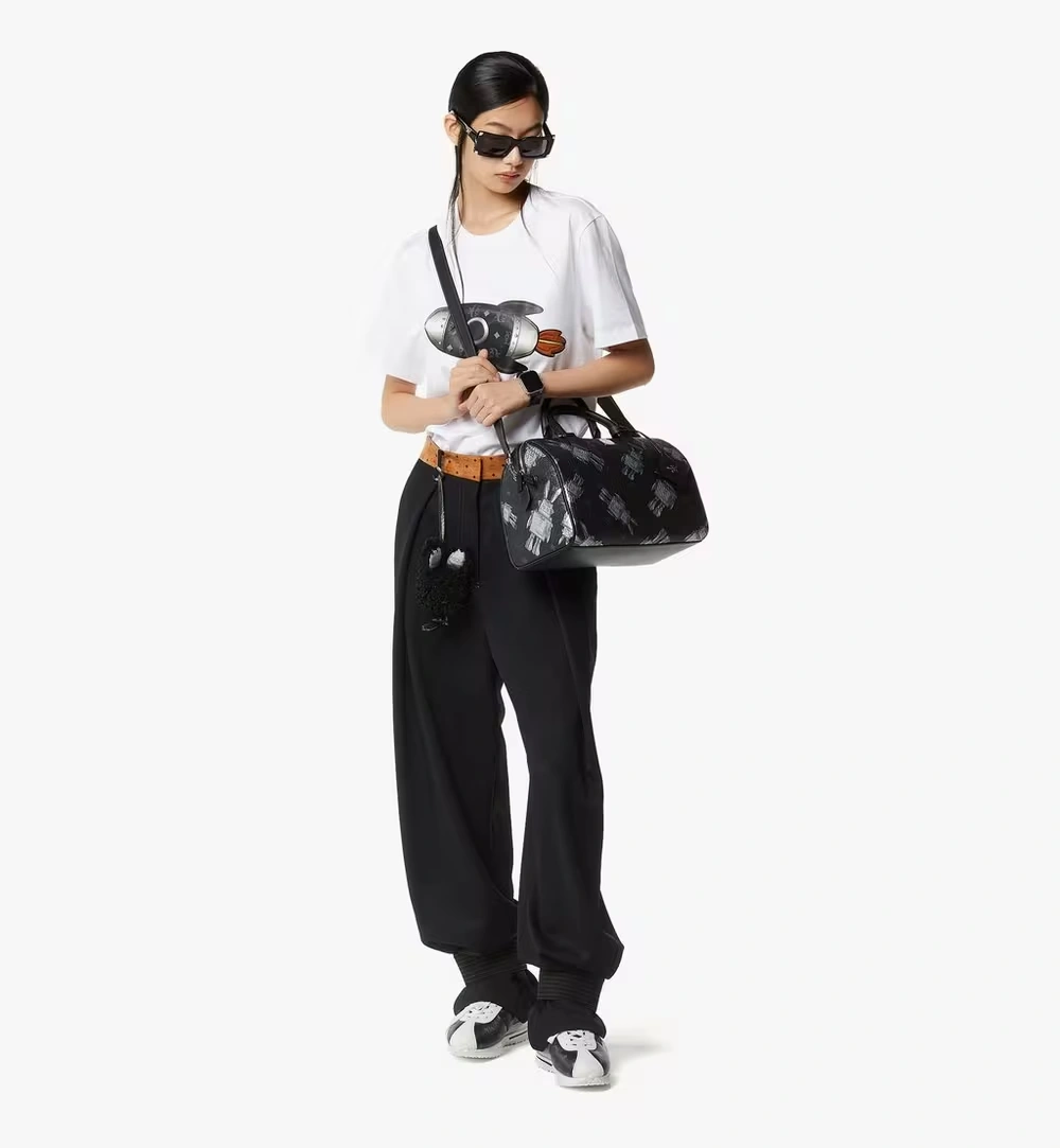 Medium Ella Boston Bag in Rabot Visetos Black