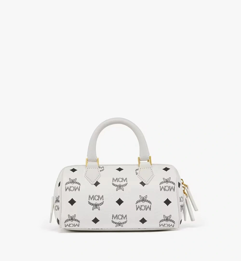 Mini Ella Boston Bag in Visetos White 4 Mini Ella Boston Bag in Visetos White