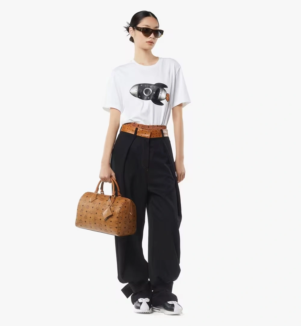 Medium Ella Boston Bag in Visetos Cognac