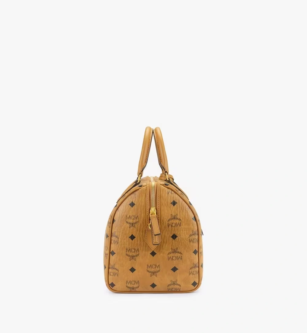 Medium Ella Boston Bag in Visetos Cognac