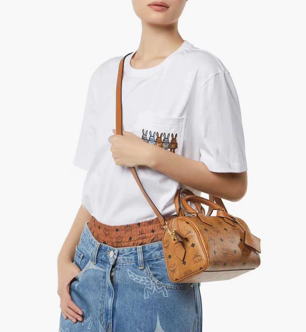 Small Ella Boston Bag in Visetos Cognac