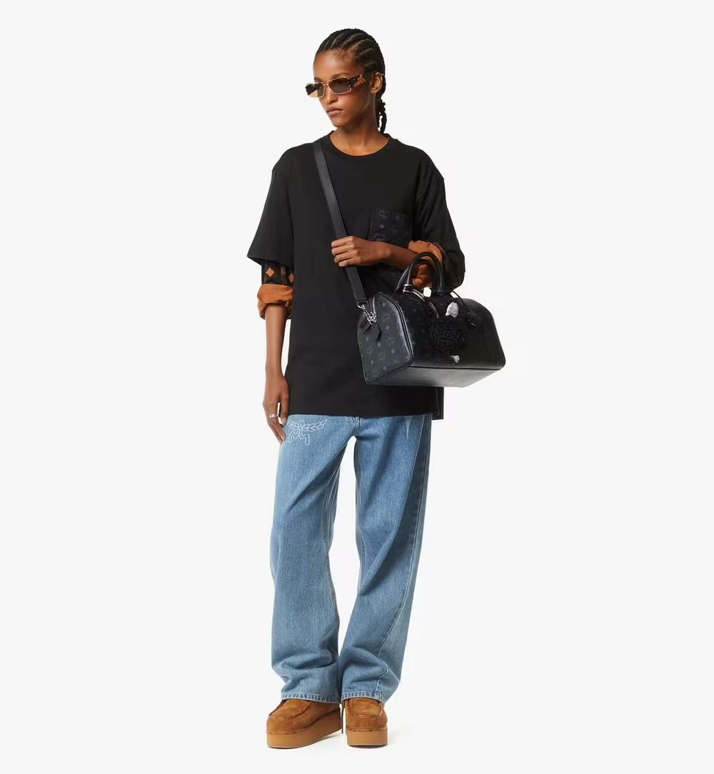Medium Ella Boston Bag in Visetos Black