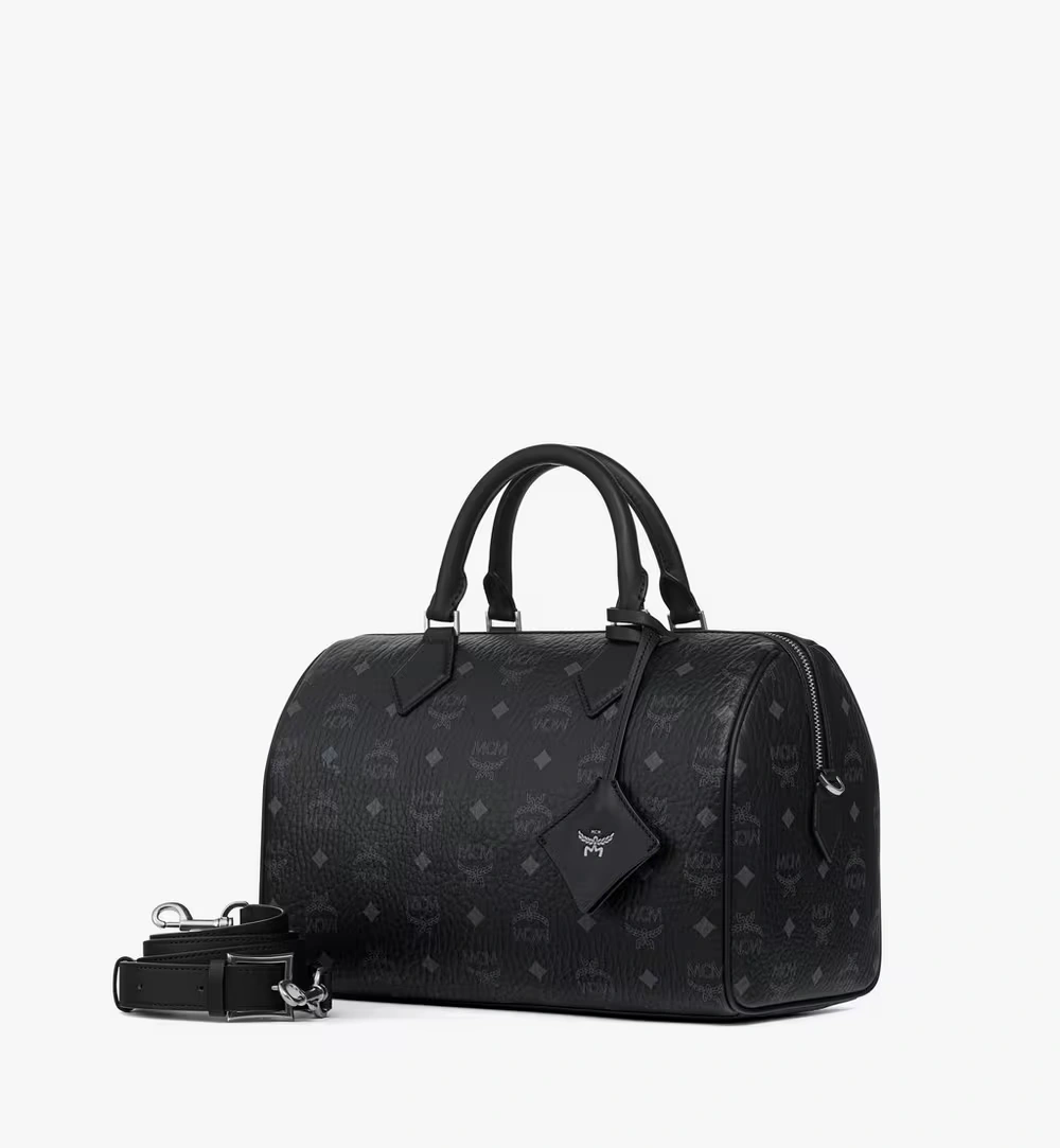 Medium Ella Boston Bag in Visetos Black