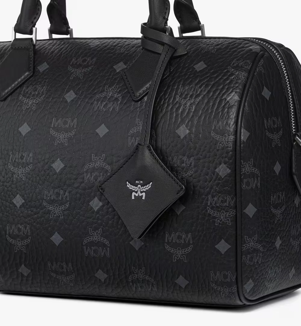 Medium Ella Boston Bag in Visetos Black