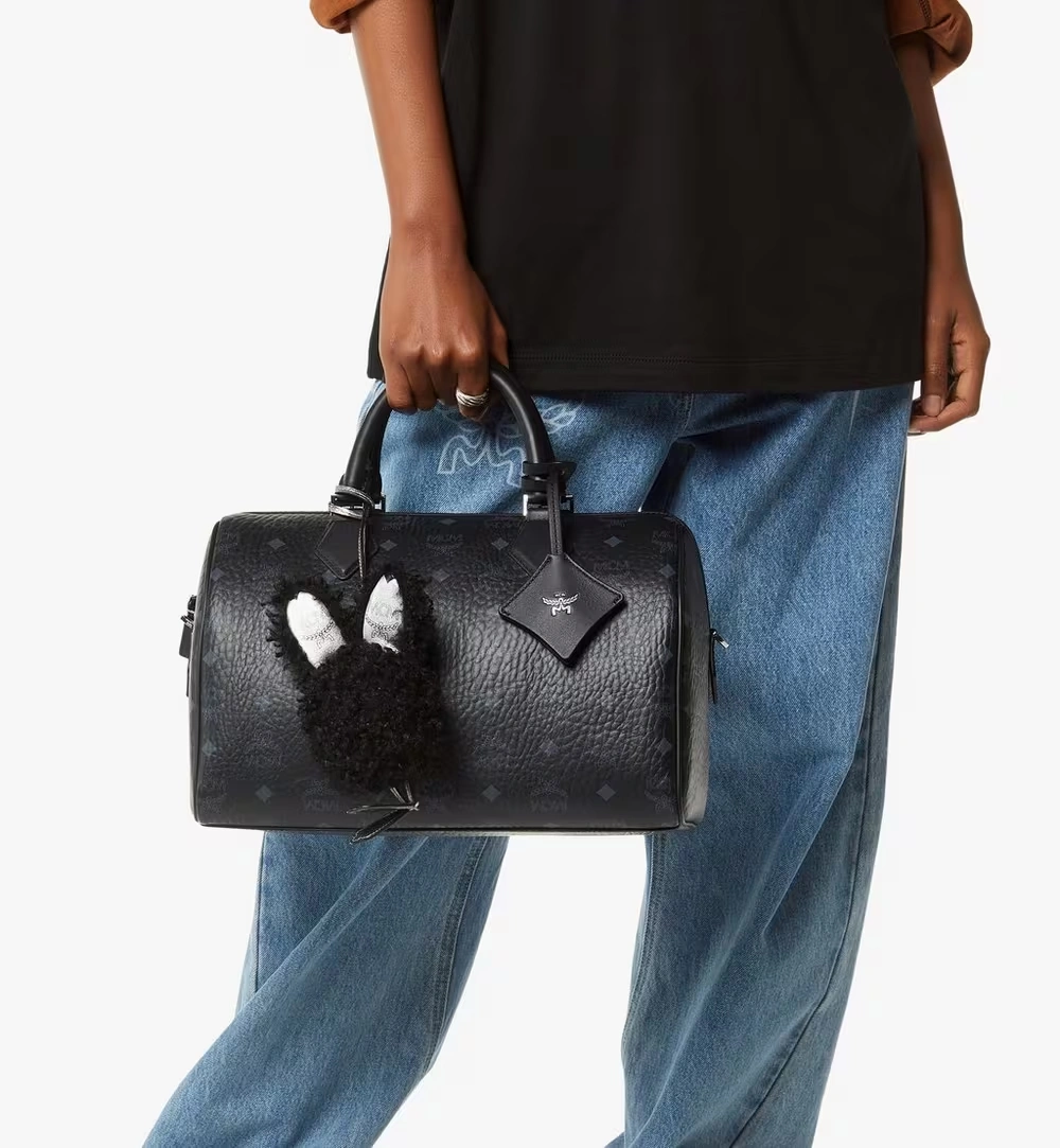 Medium Ella Boston Bag in Visetos Black