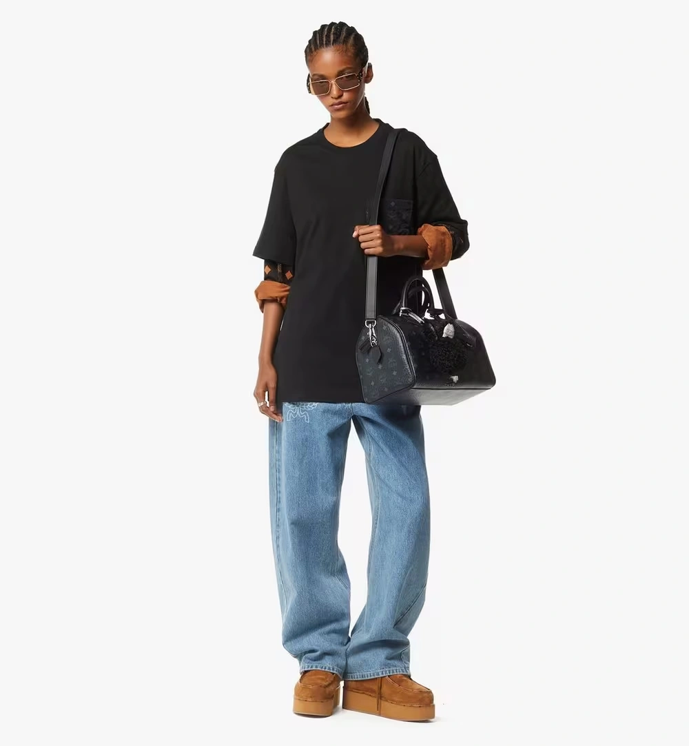 Medium Ella Boston Bag in Visetos Black