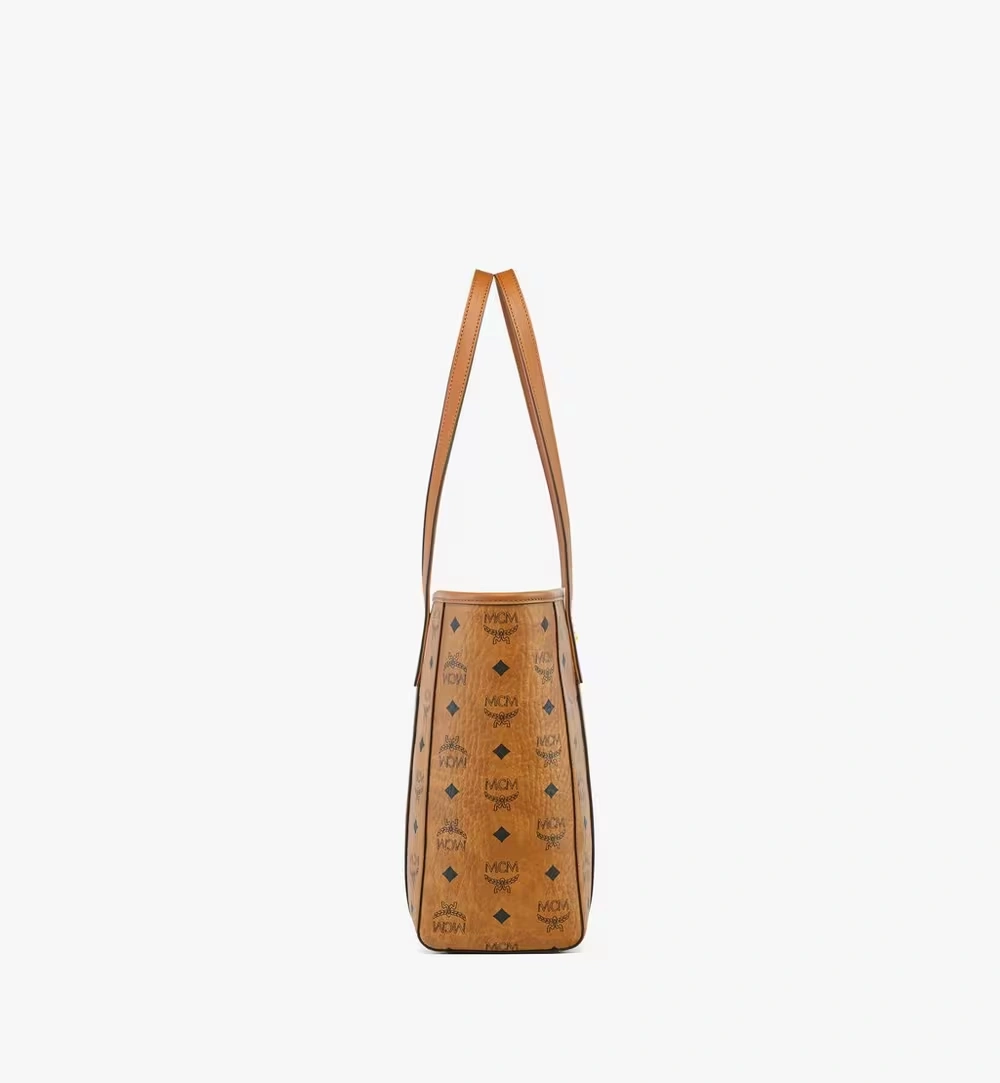 Small Toni Top-Zip Shopper in Visetos Cognac