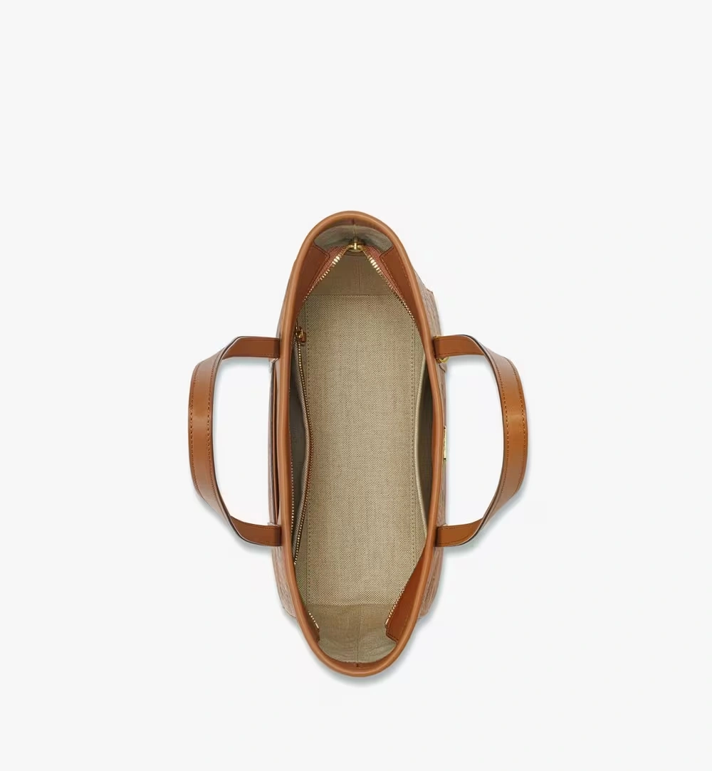Small Toni Top-Zip Shopper in Visetos Cognac
