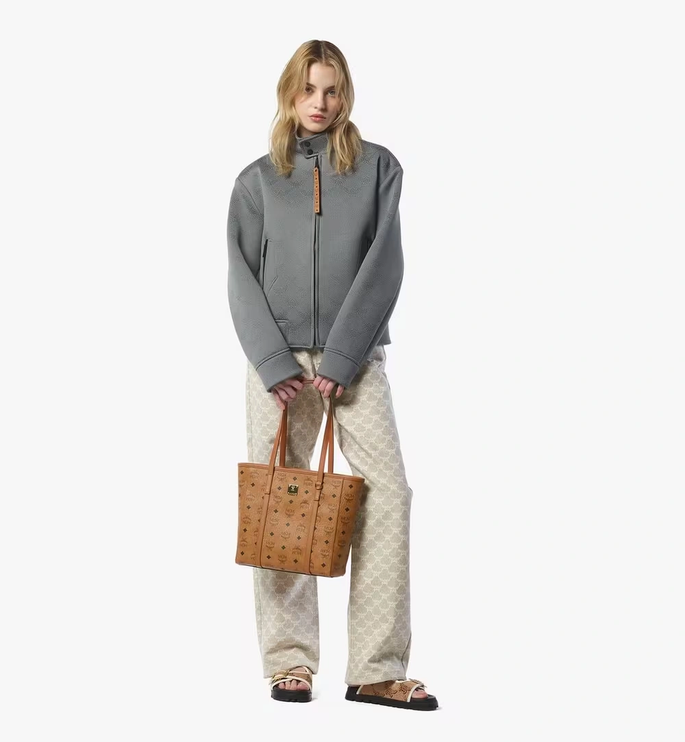 Small Toni Top-Zip Shopper in Visetos Cognac