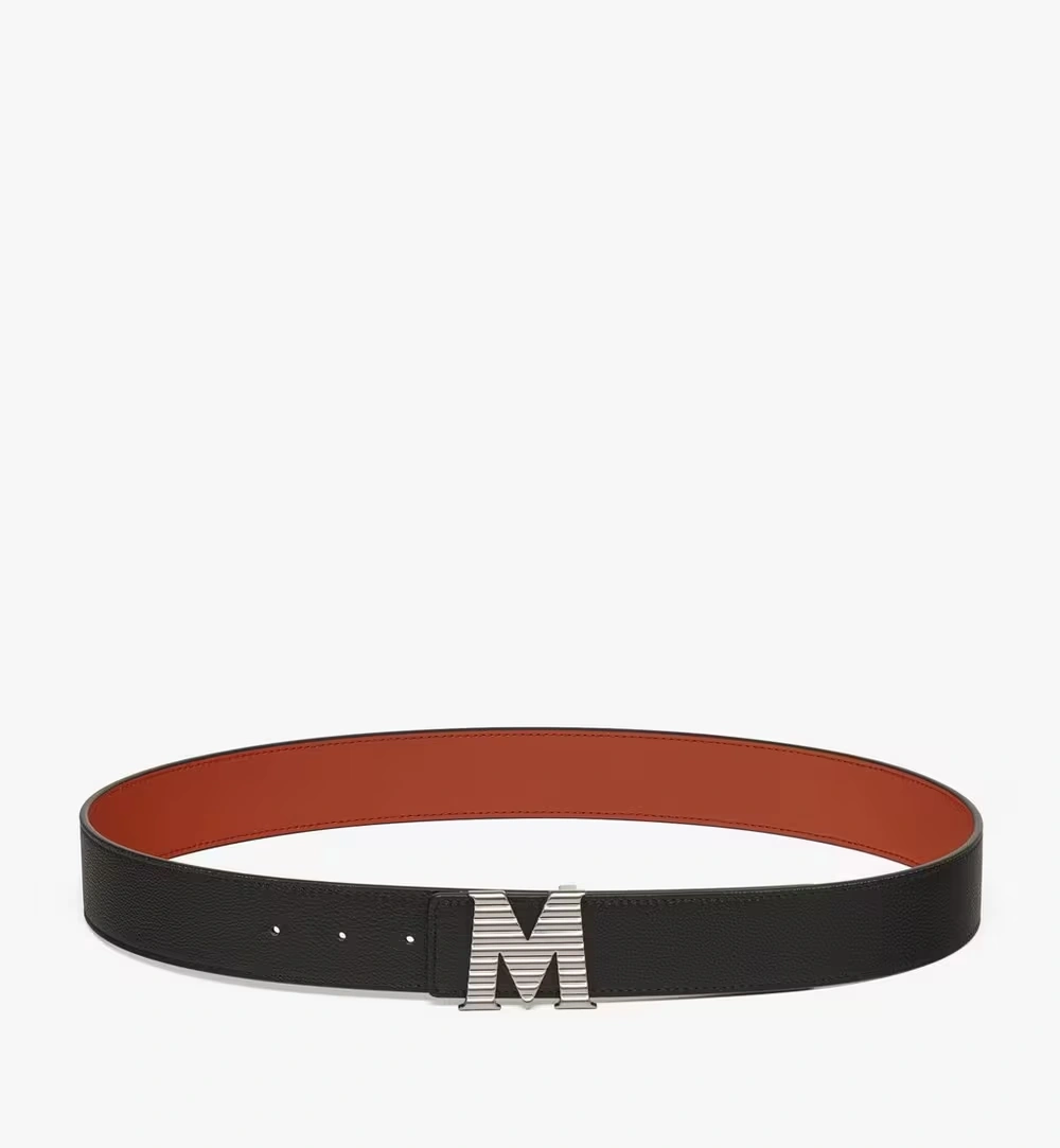 100cm / 39.3" Claus Fluted M Reversible Belt 1.5” in Embossed Leather Black