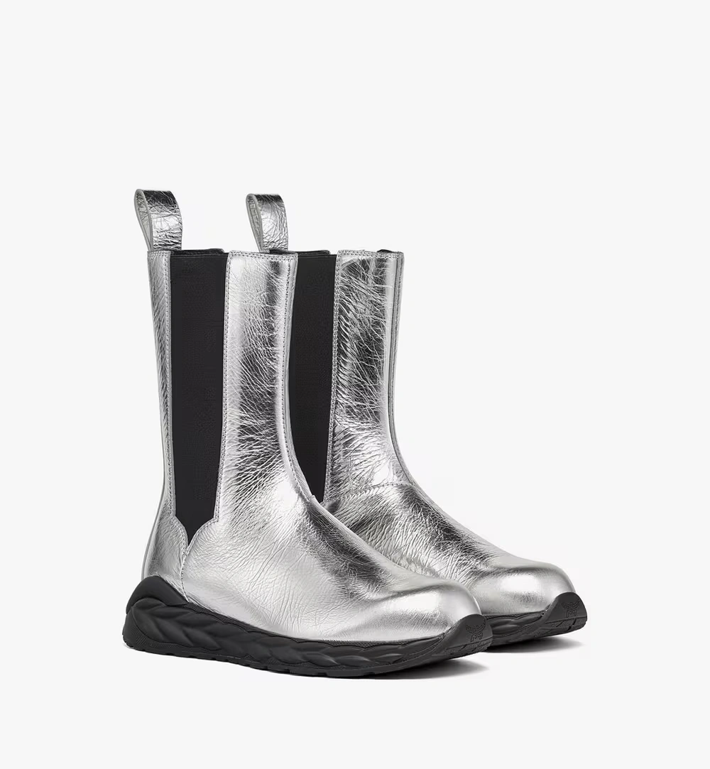 35 IT Skywander Boots in Metallic Calf Leather Silver
