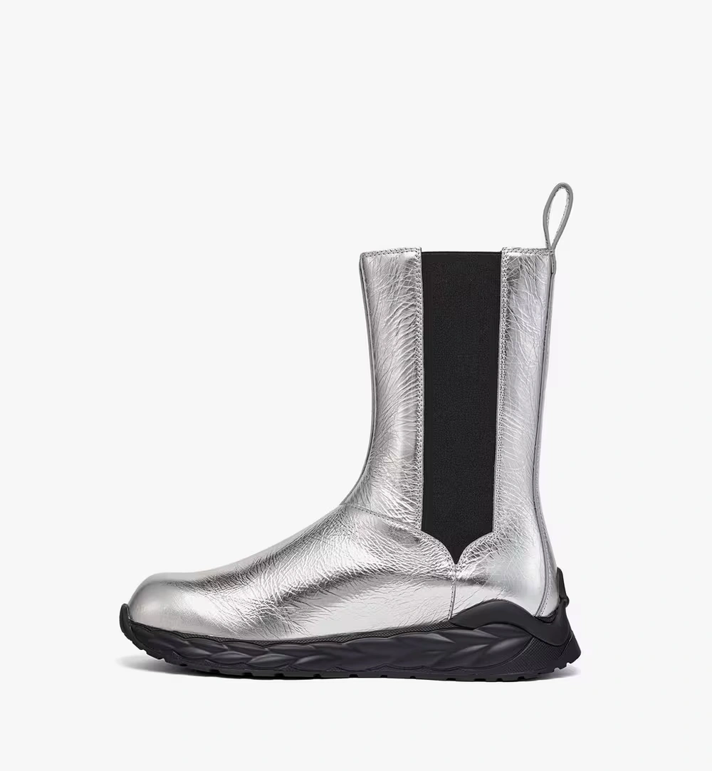 35 IT Skywander Boots in Metallic Calf Leather Silver