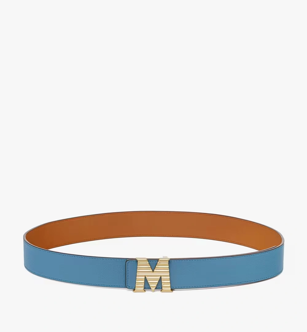 115cm / 45.2" Claus Fluted M Reversible Belt 1.5” in Embossed Leather Blue