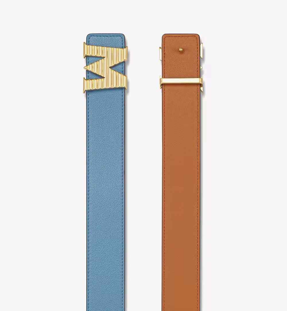 120cm / 47.2" Claus Fluted M Reversible Belt 1.5” in Embossed Leather Blue