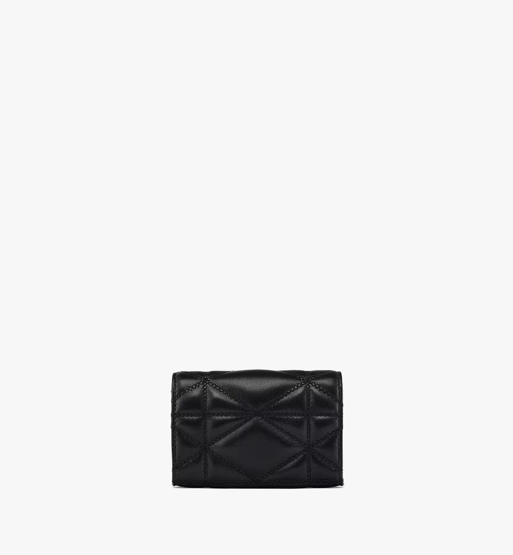 One Size Travia Card Case in Cloud Quilted Leather Black