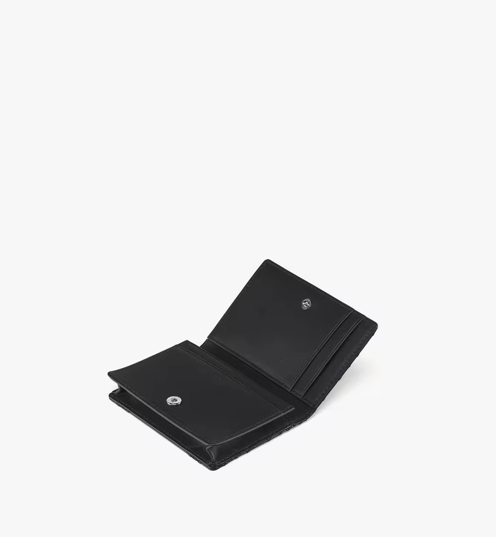 Mini Travia Quilted Card Wallet in Crushed Leather Black