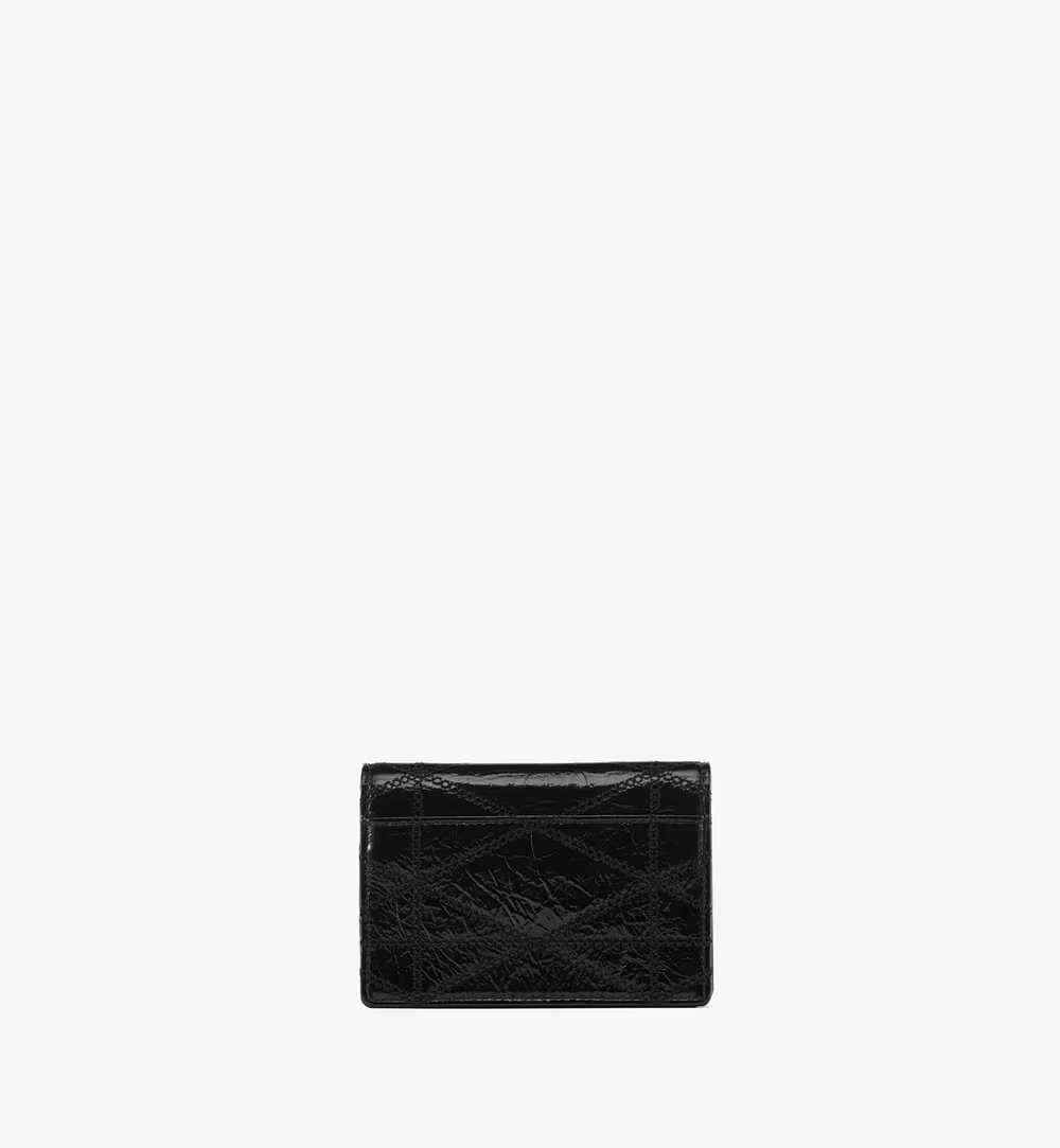 Mini Travia Quilted Card Wallet in Crushed Leather Black