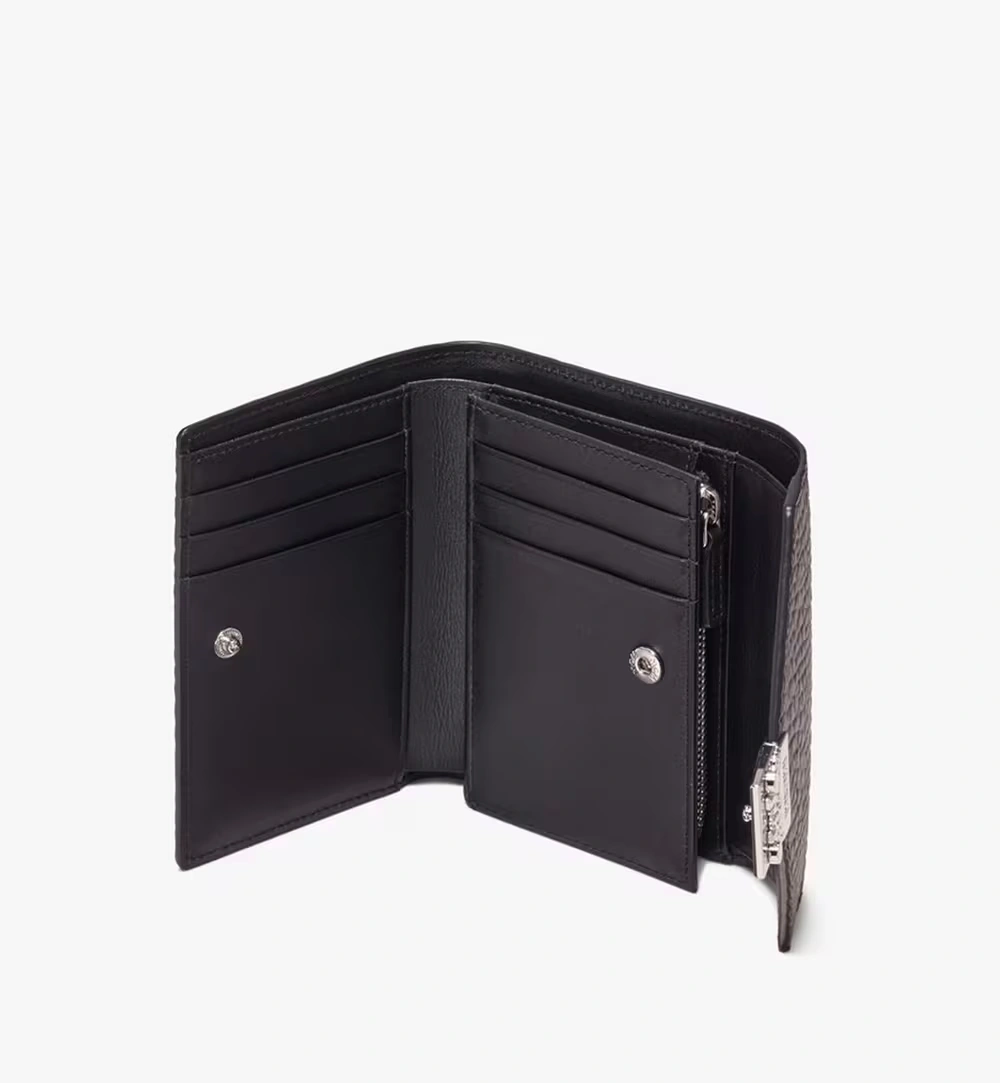Small Tracy Three-Fold Wallet in Visetos Black