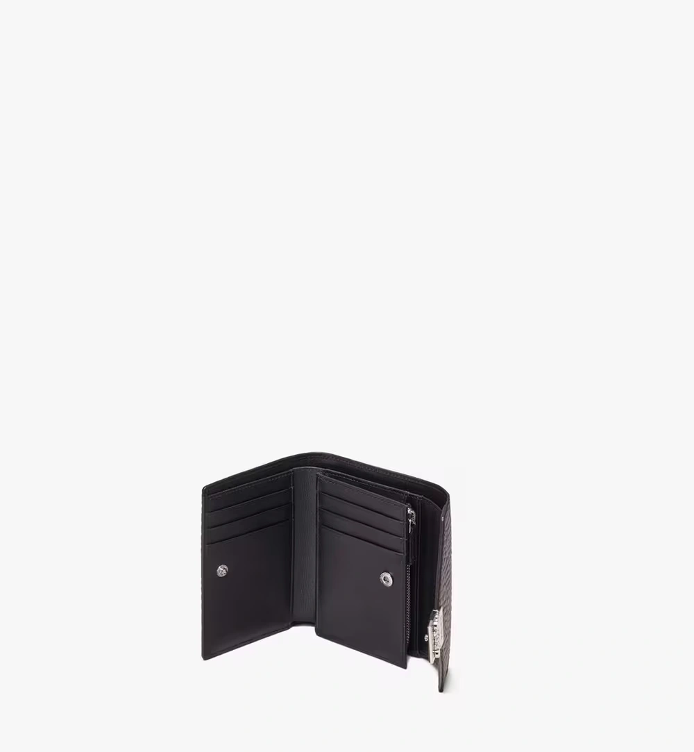 Small Tracy Trifold Wallet in Visetos Black