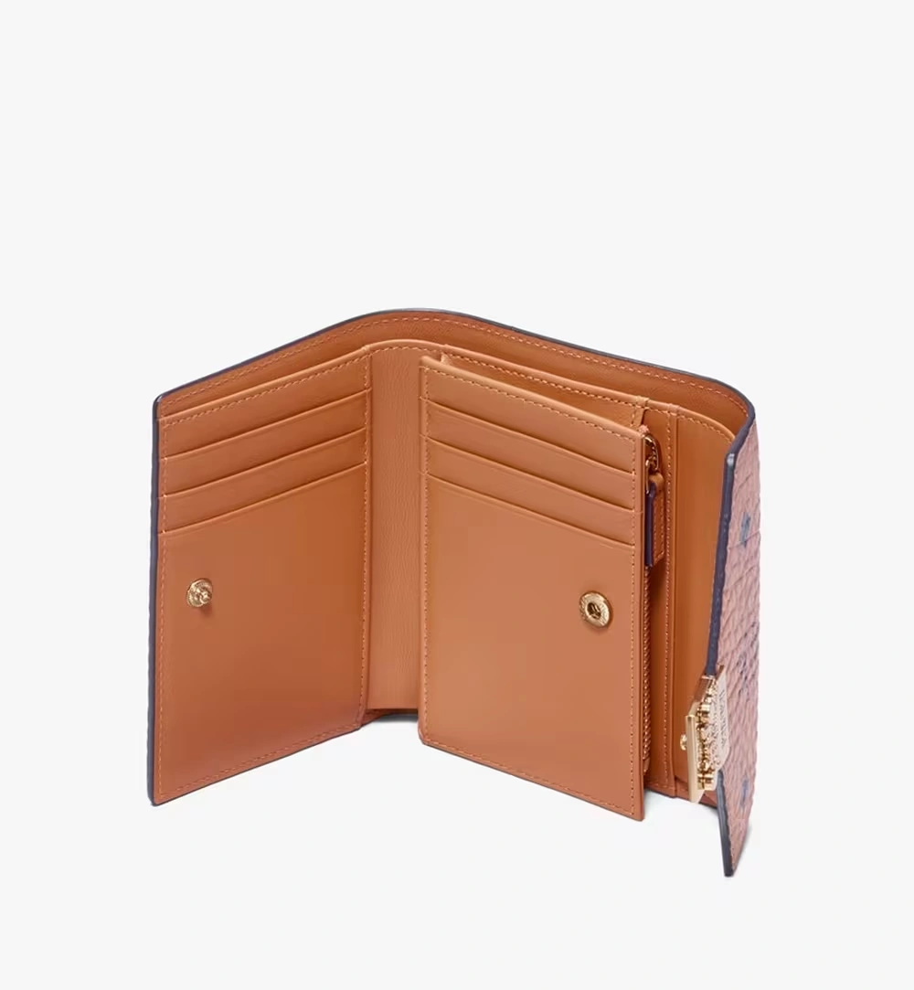 Small Tracy Trifold Wallet in Visetos Cognac