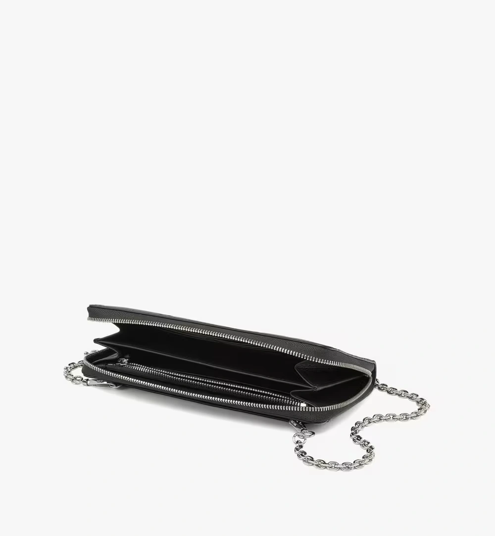 Large Aren Chain Zip Around Wallet in Embossed Monogram Leather Black