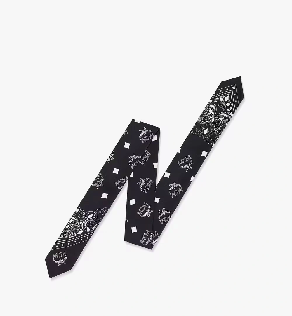 One Size Bandana Monogram Print Petite Silk Scarf Black