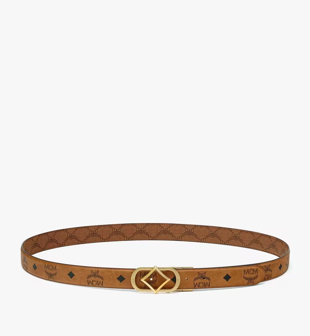 Adjustable Diamond Buckle Reversible Monogram Belt Cognac