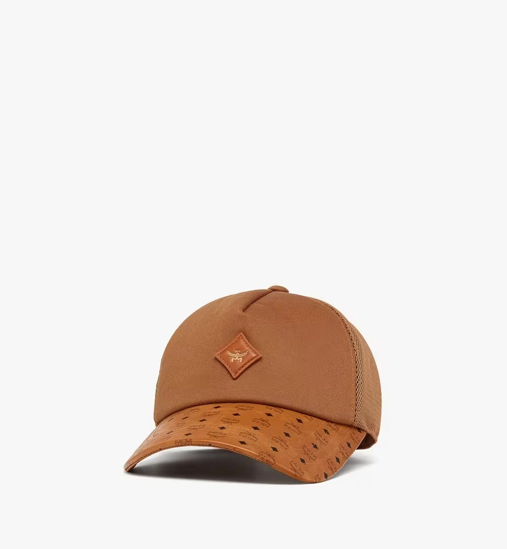 Mini Diamond Cap in Cotton and Monogram Print Leather Cognac