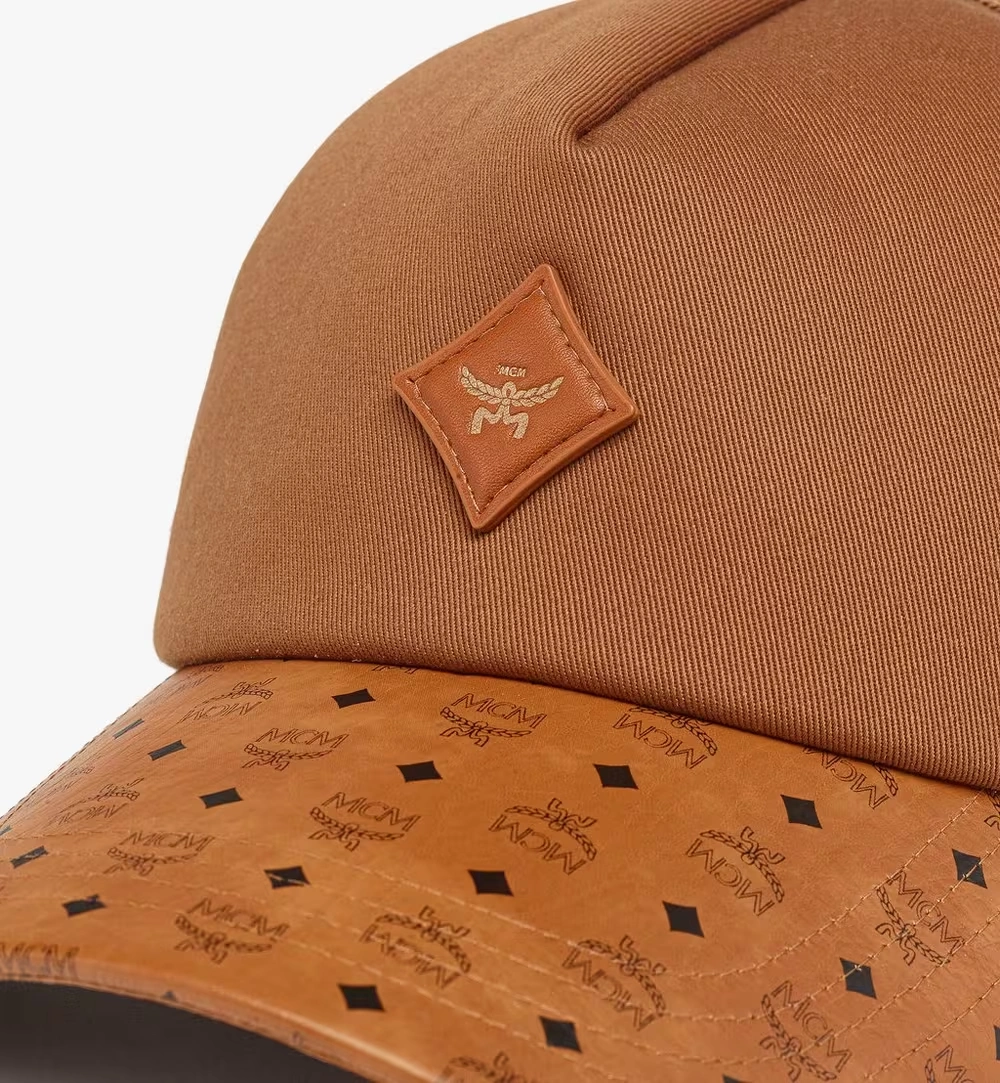 Mini Diamond Cap in Cotton and Monogram Print Leather Cognac