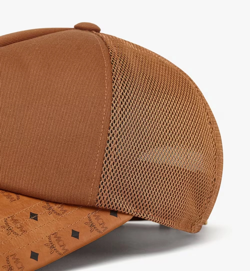 Mini Diamond Cap in Cotton and Monogram Print Leather Cognac