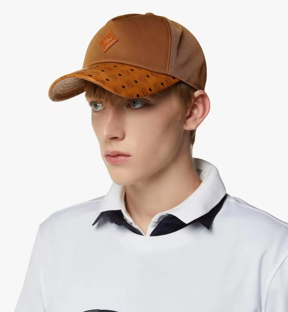 Mini Diamond Cap in Cotton and Monogram Print Leather Cognac