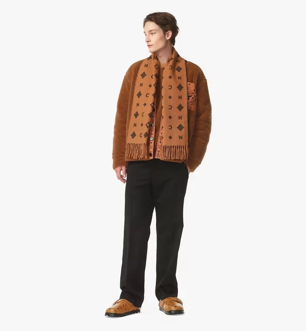 One Size Bicolor Monogram Jacquard Stole Cognac