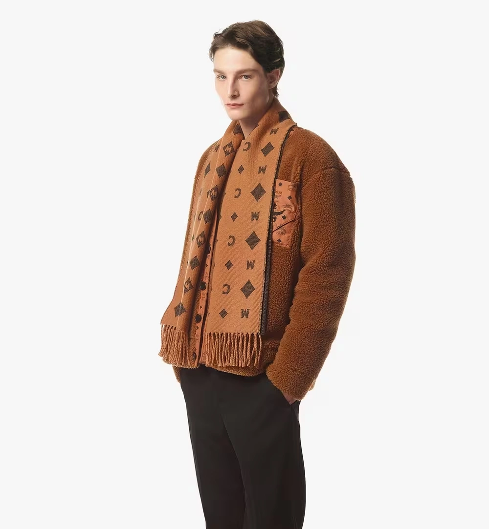 One Size Bicolor Monogram Jacquard Stole Cognac