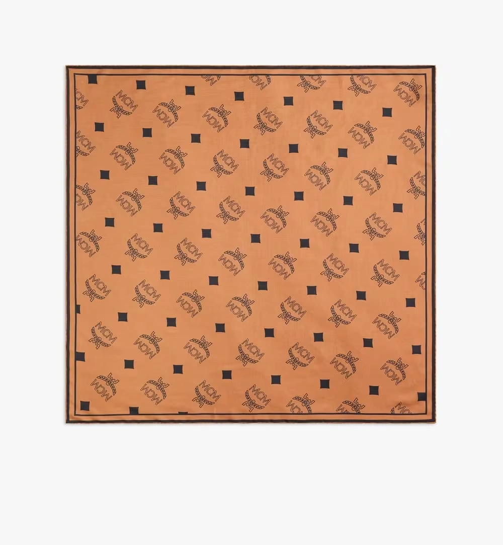 One Size Monogram Print Bandana Scarf Cognac