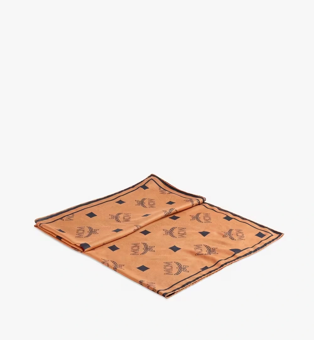 One Size Monogram Print Bandana Scarf Cognac