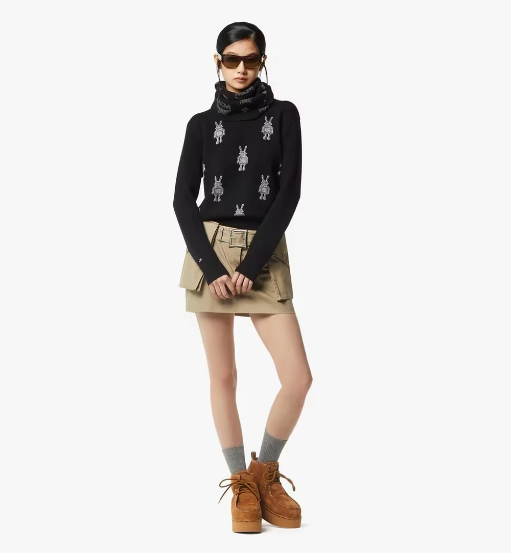 One Size Neck Warmer in Monogram Wool Jacquard Black