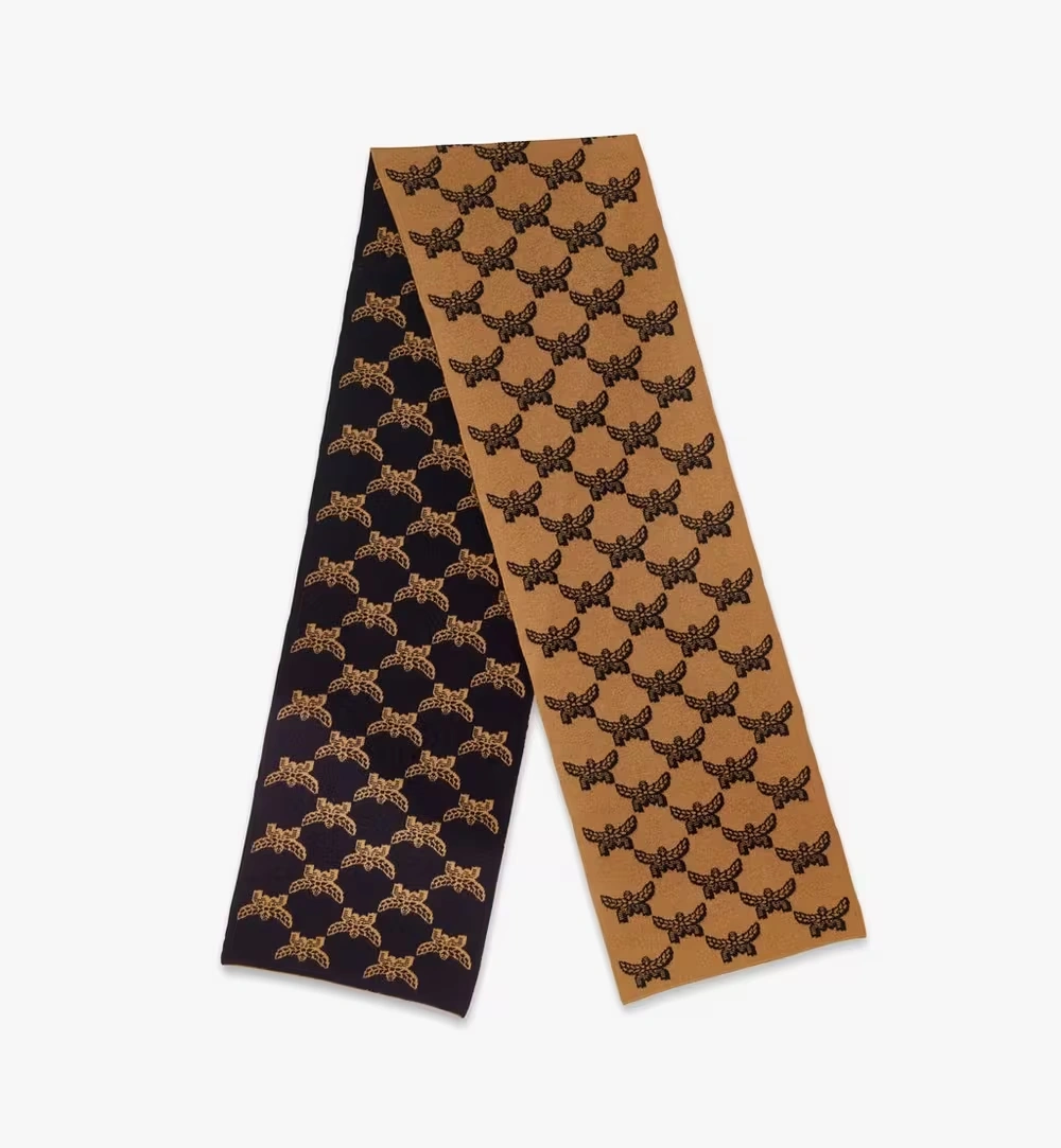 195cm x 30cm Reversible Lauretos Jacquard Wool Stole Cognac