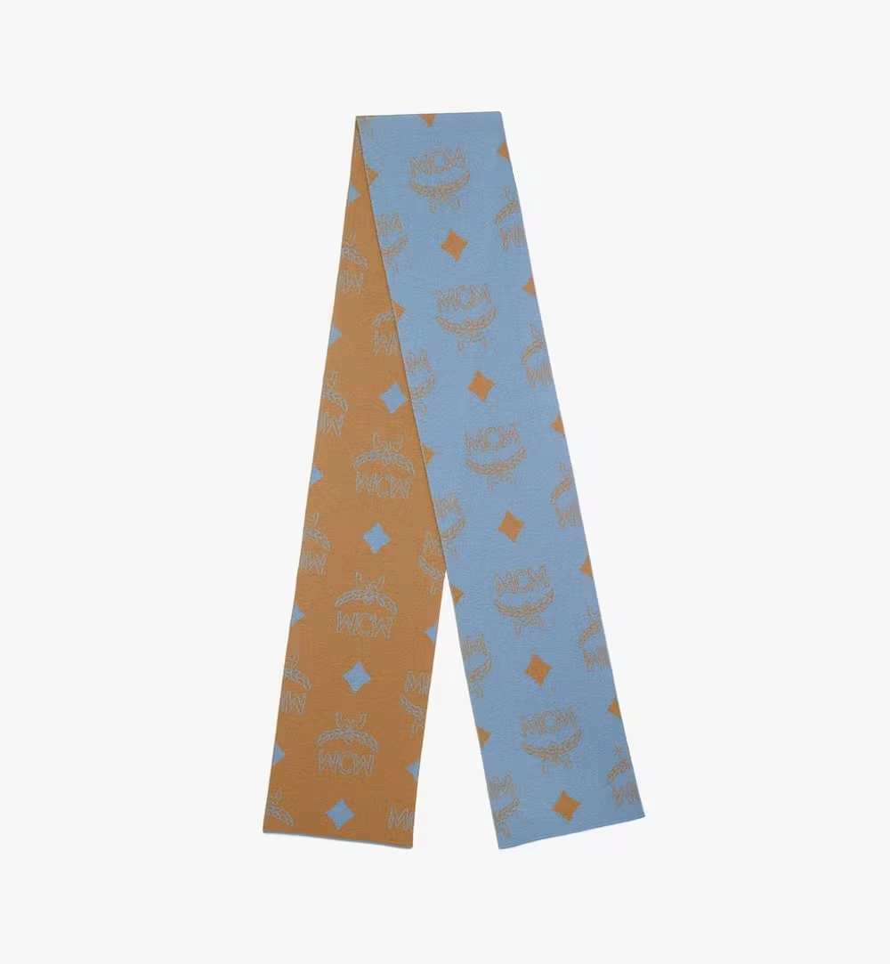 One Size Reversible Monogram Jacquard Wool Stole Blue