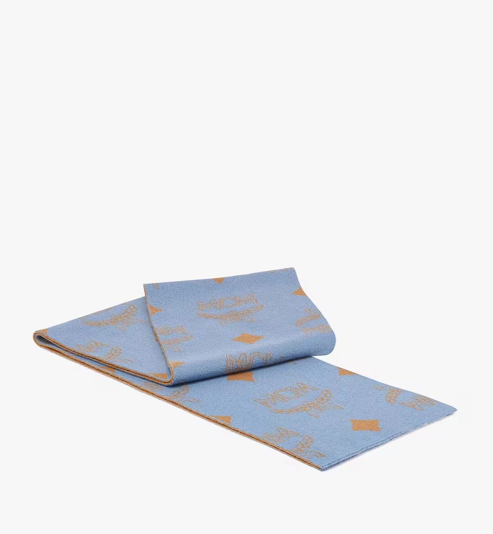 One Size Reversible Monogram Jacquard Wool Stole Blue