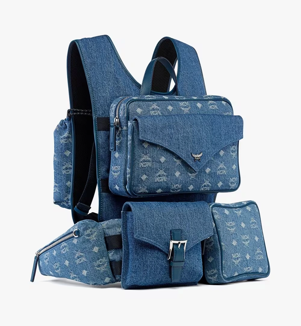 Large Aren Multi-Backpack in Monogram Denim Jacquard Blue