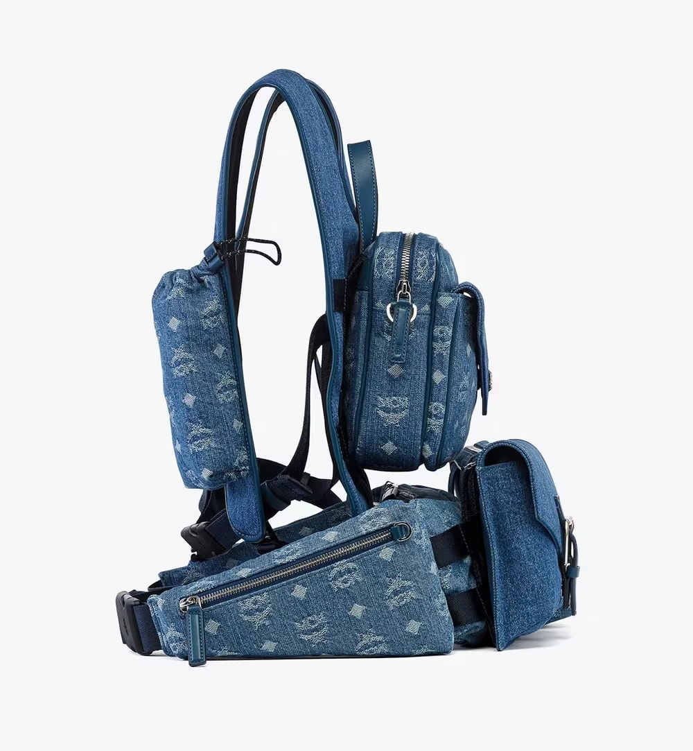 Large Aren Multi-Backpack in Monogram Denim Jacquard Blue