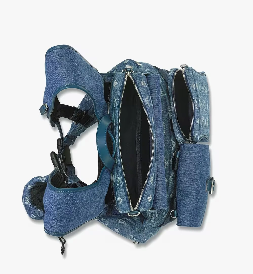 Large Aren Multi-Backpack in Monogram Denim Jacquard Blue