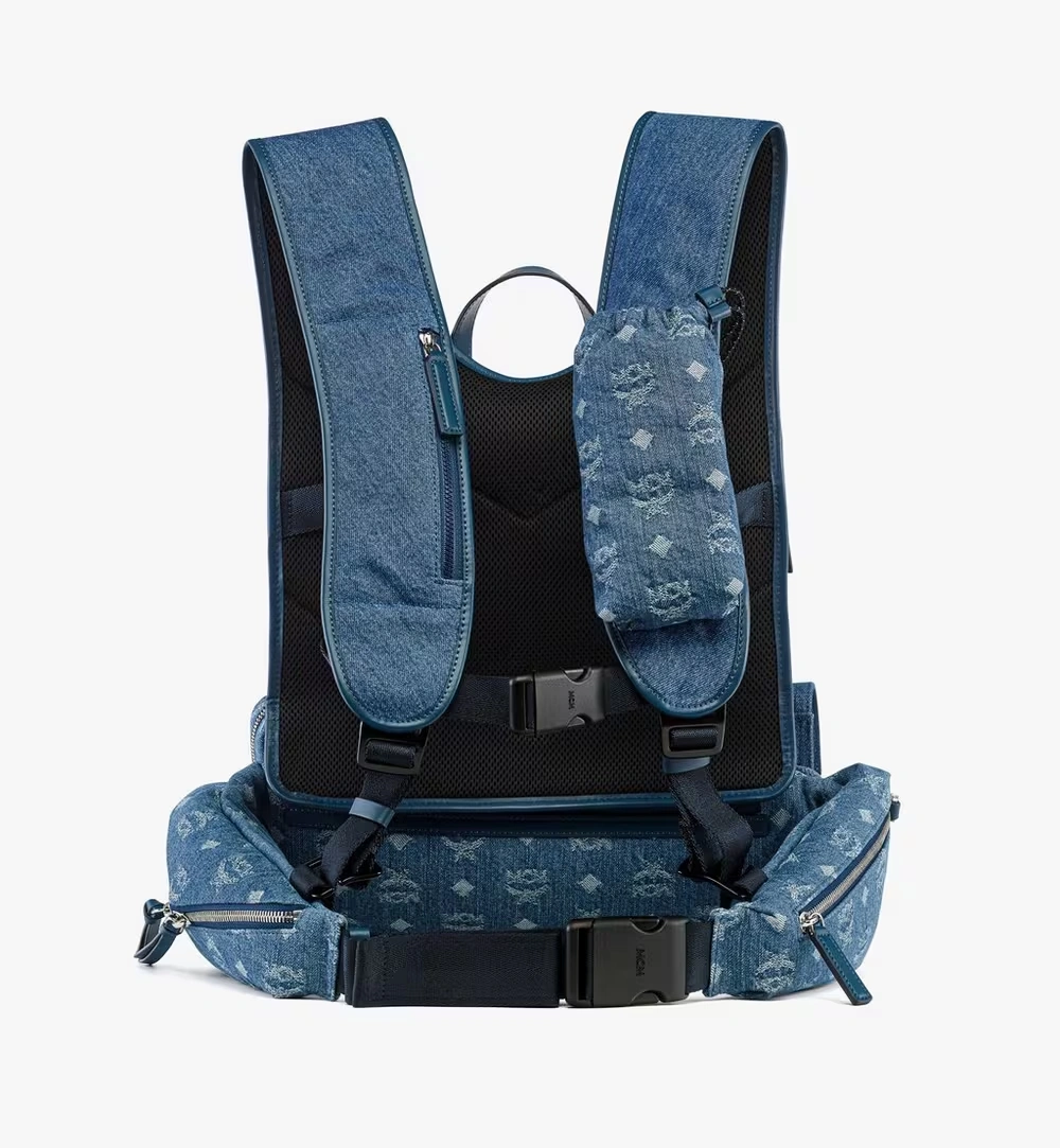 Large Aren Multi-Backpack in Monogram Denim Jacquard Blue