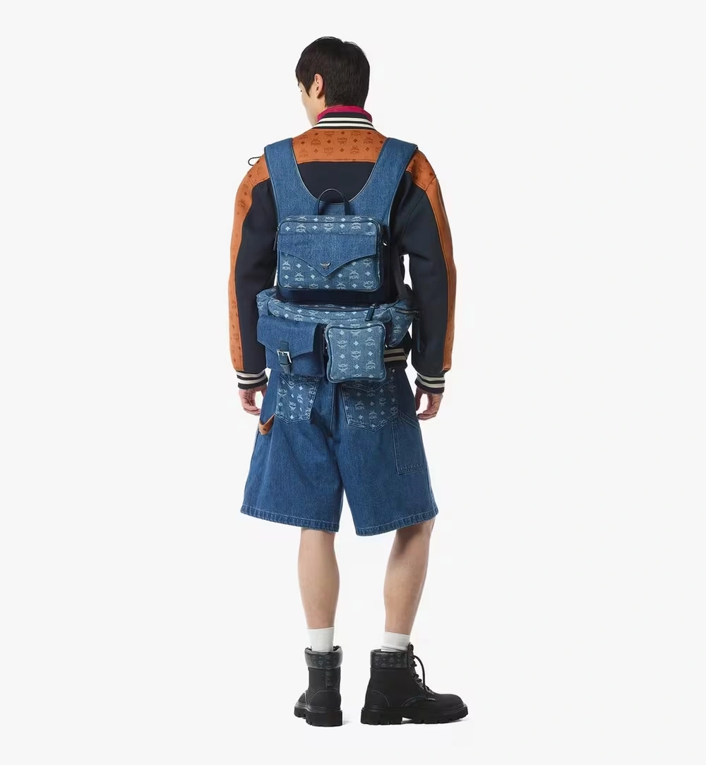 Large Aren Multi-Backpack in Monogram Denim Jacquard Blue
