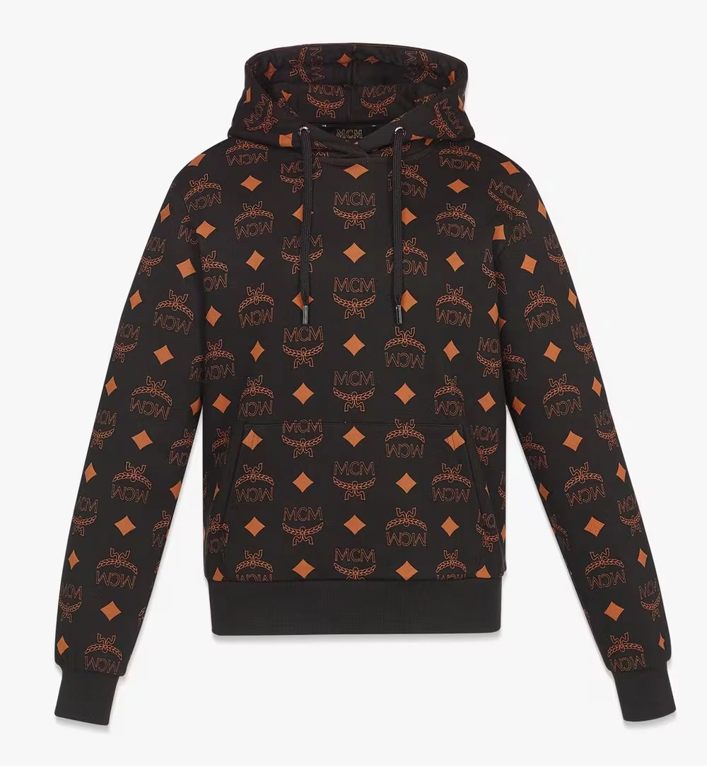 Medium Maxi Monogram Print Hoodie in Organic Cotton Black