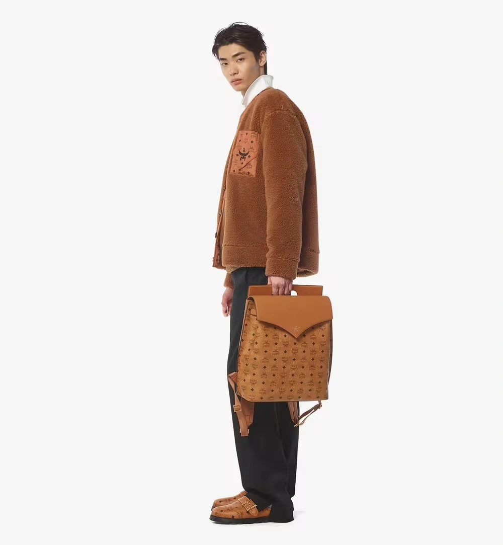 Medium Diamond Backpack in Visetos Leather Mix Cognac
