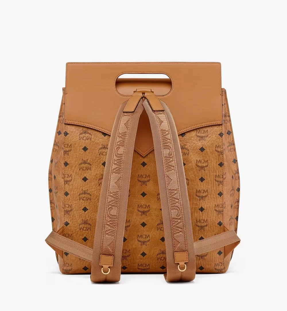 Medium Diamond Backpack in Visetos Leather Mix Cognac