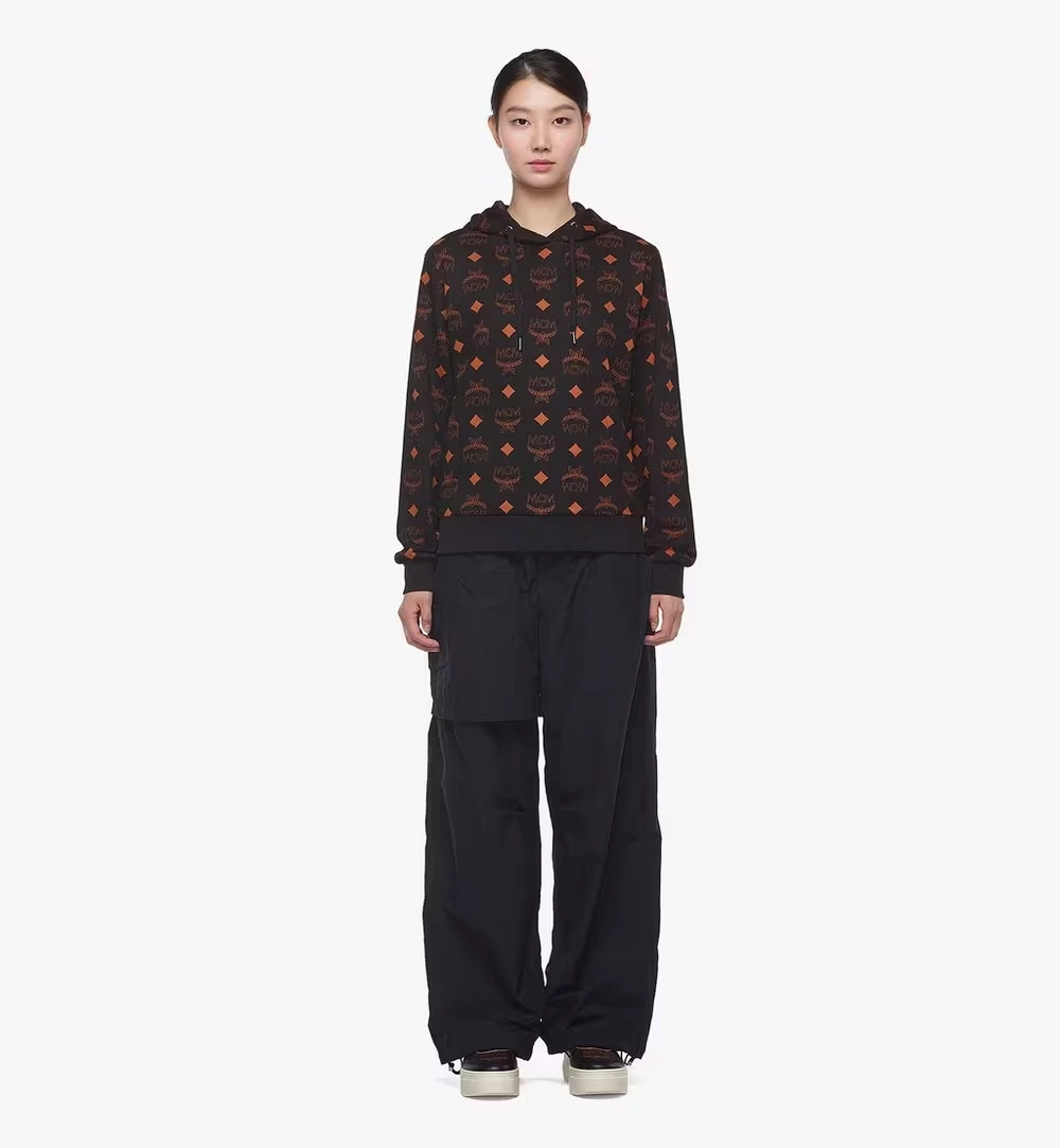 X-Small Maxi Monogram Print Hoodie in Organic Cotton Black