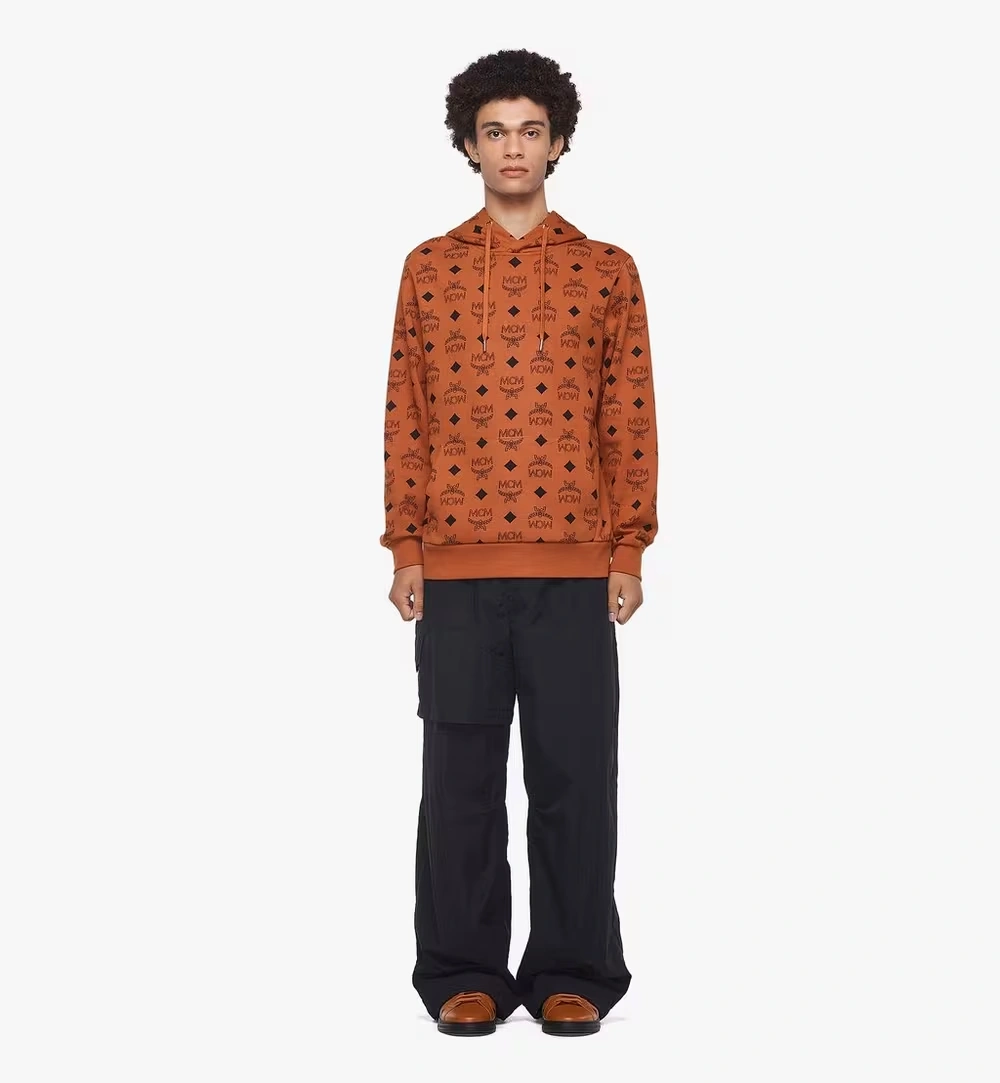 Large Maxi Monogram Print Hoodie in Organic Cotton Cognac